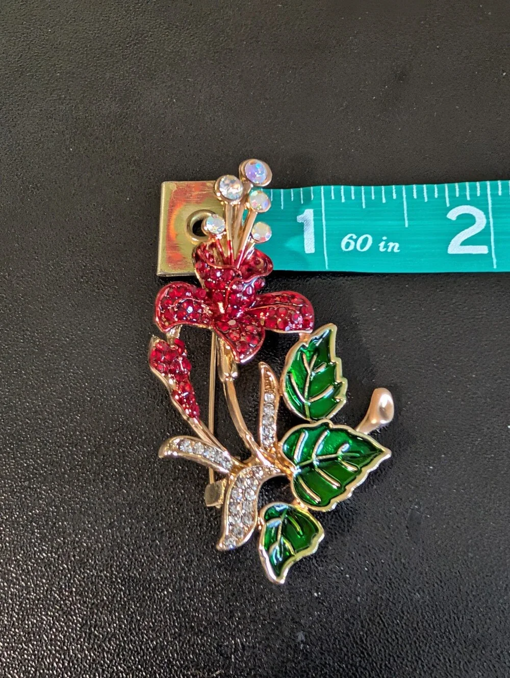 Floral Red and Green Crystal Brooch - Elegant Women's Jewelry